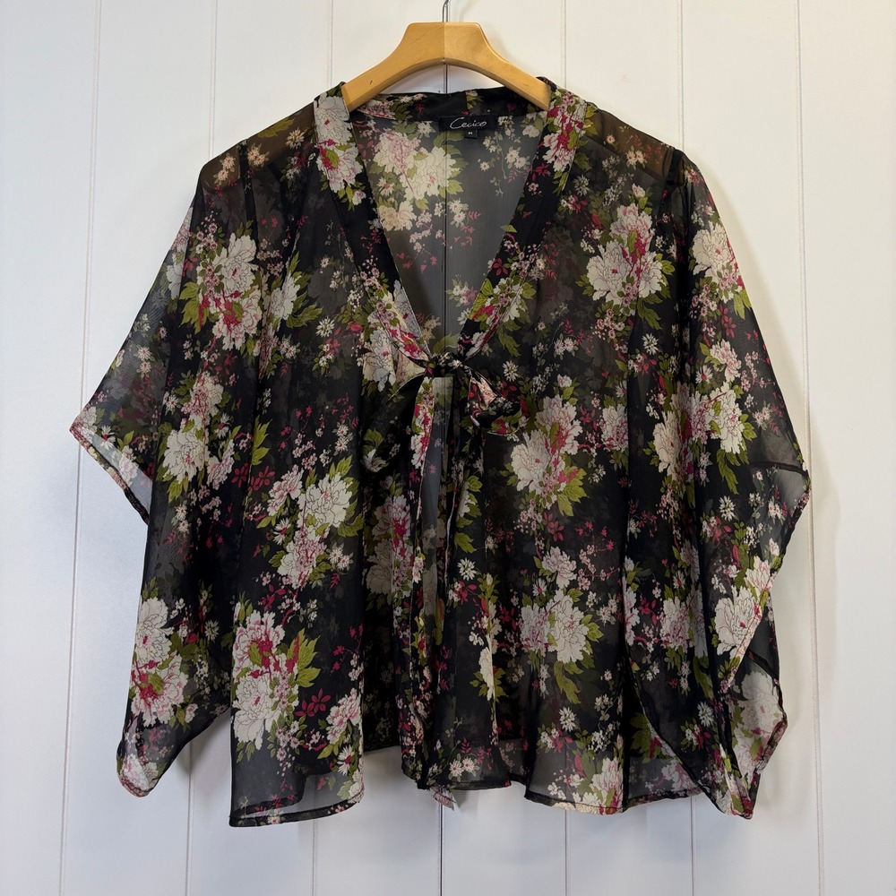 Cecico Boho Chiffon Semi-Sheer Kimono Cardigan Women Medium Whimsigoth Summer